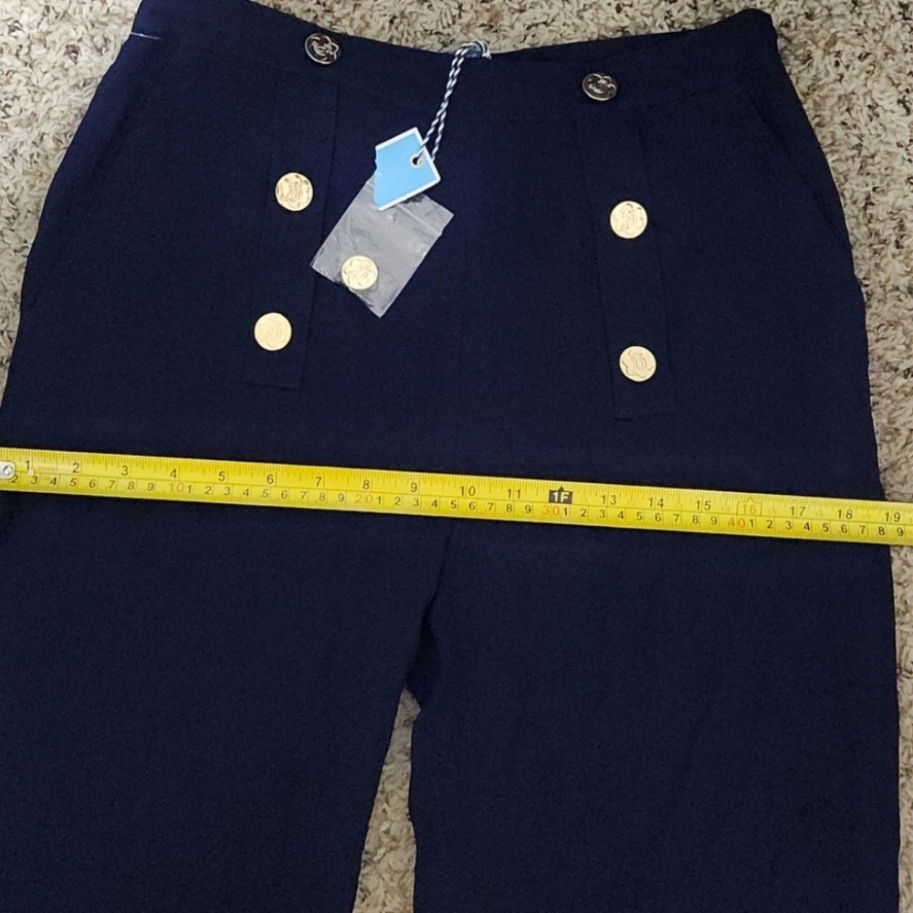 Draper James Navy Wide-Leg Sailor-Style Pants with Gold Buttons - Picture 11 of 14